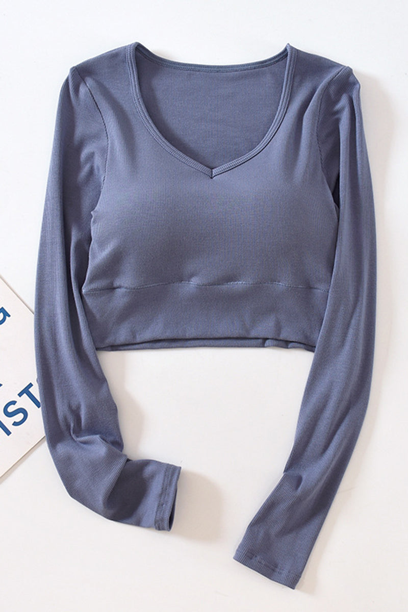 Long Sleeve V-Neck Crop Top