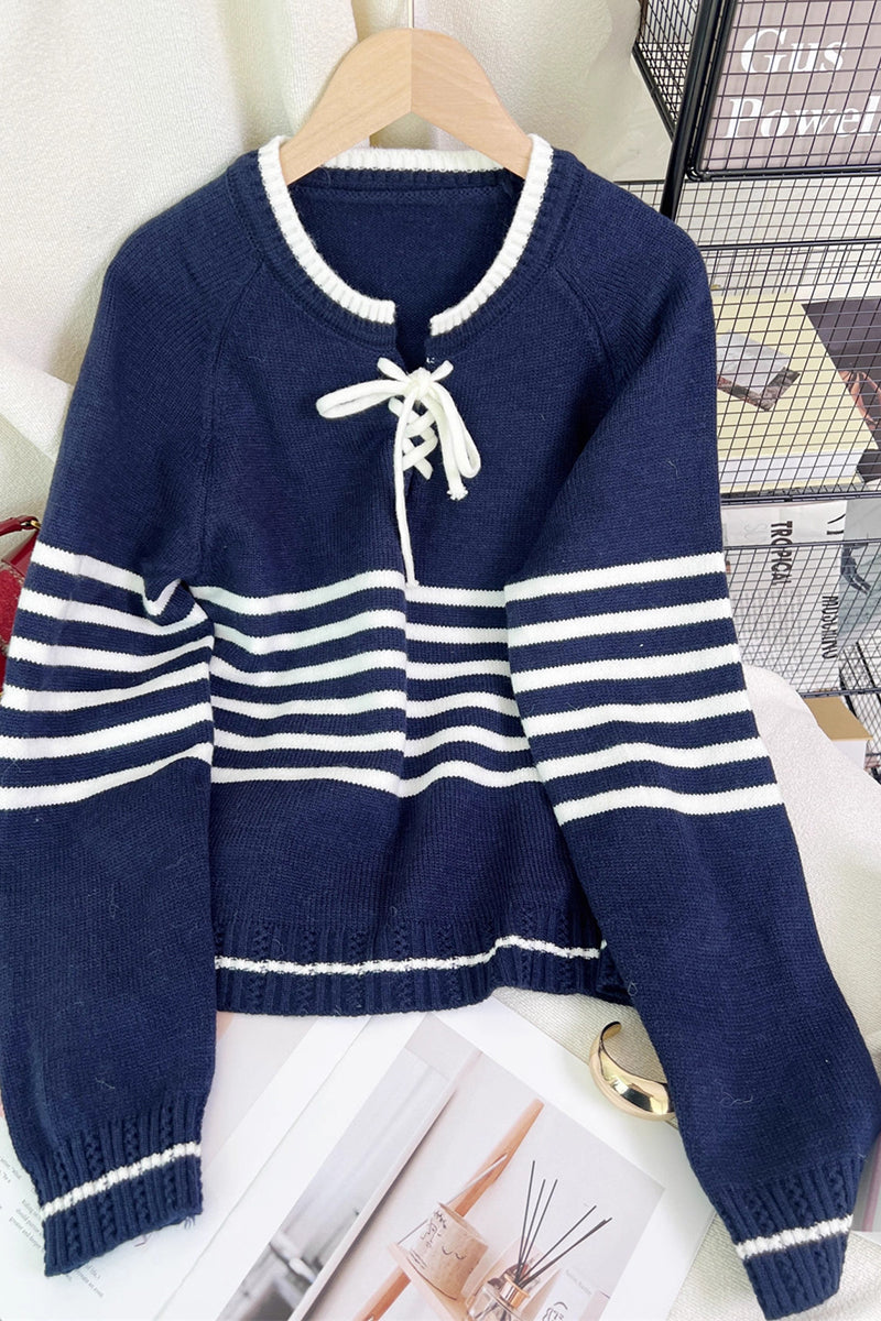 Striped Lace-Up Sweater