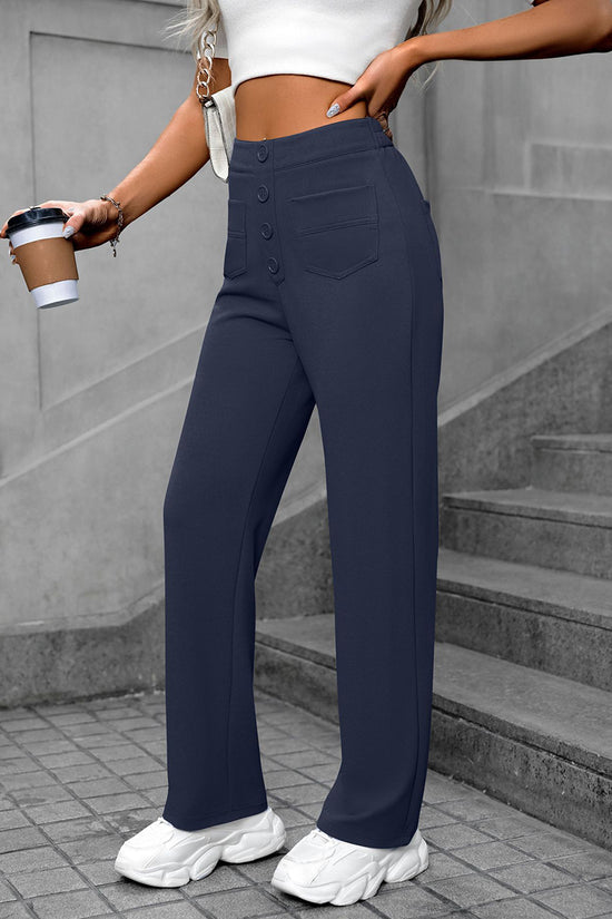High-Waisted Button Casual Pants