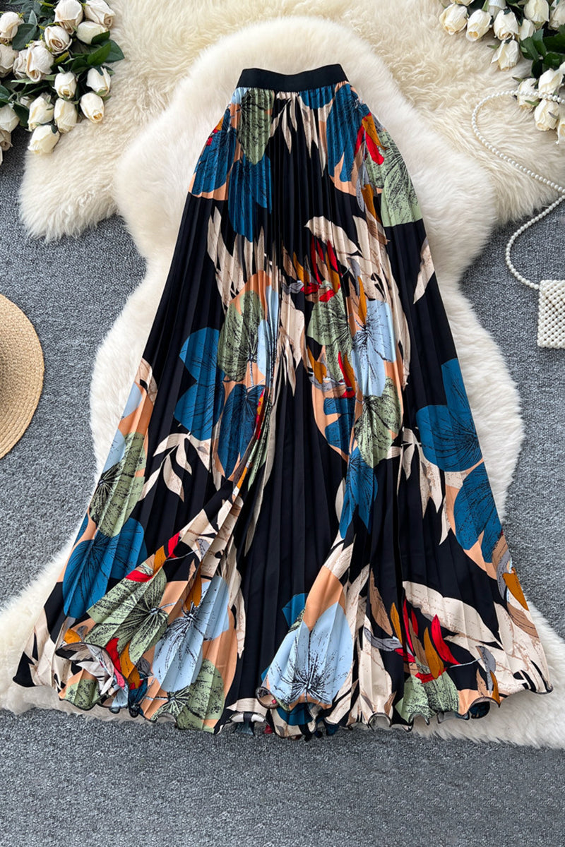 Floral Pleated Midi Skirt