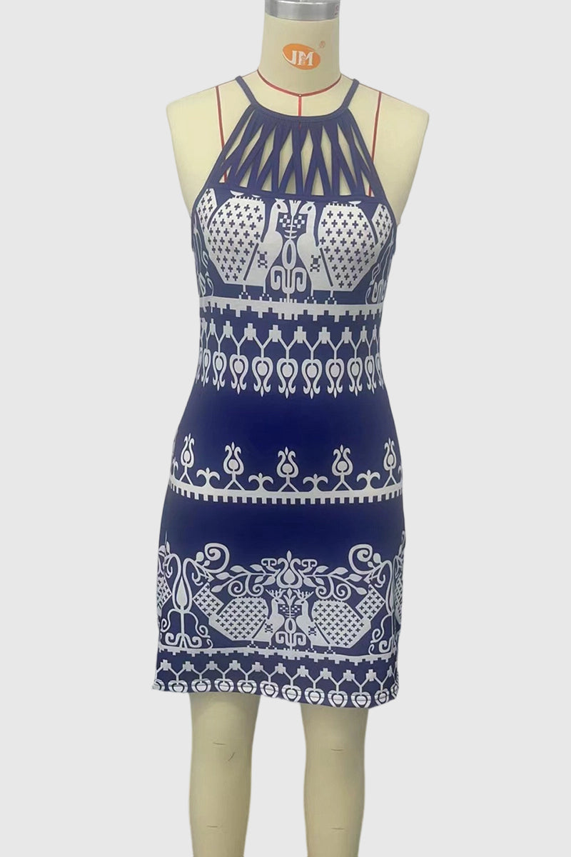 Geometric Strappy Casual Dress