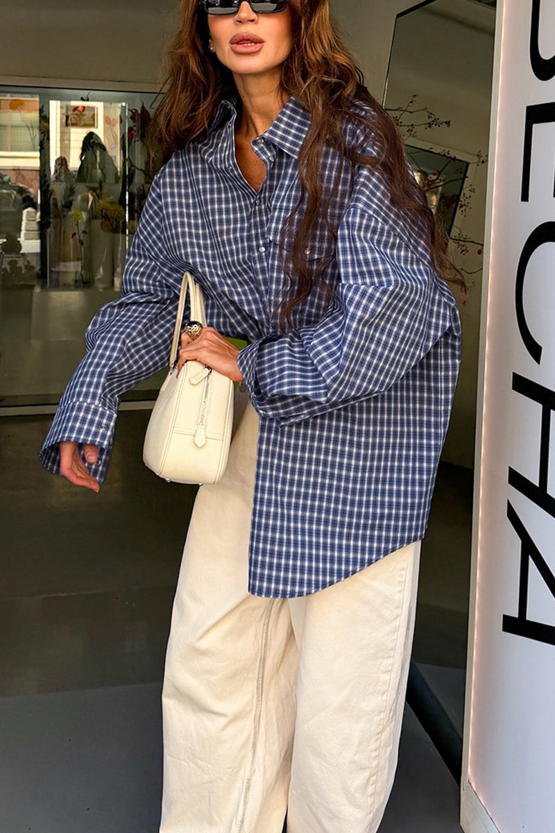 Oversized Plaid Button-Up Shirt
