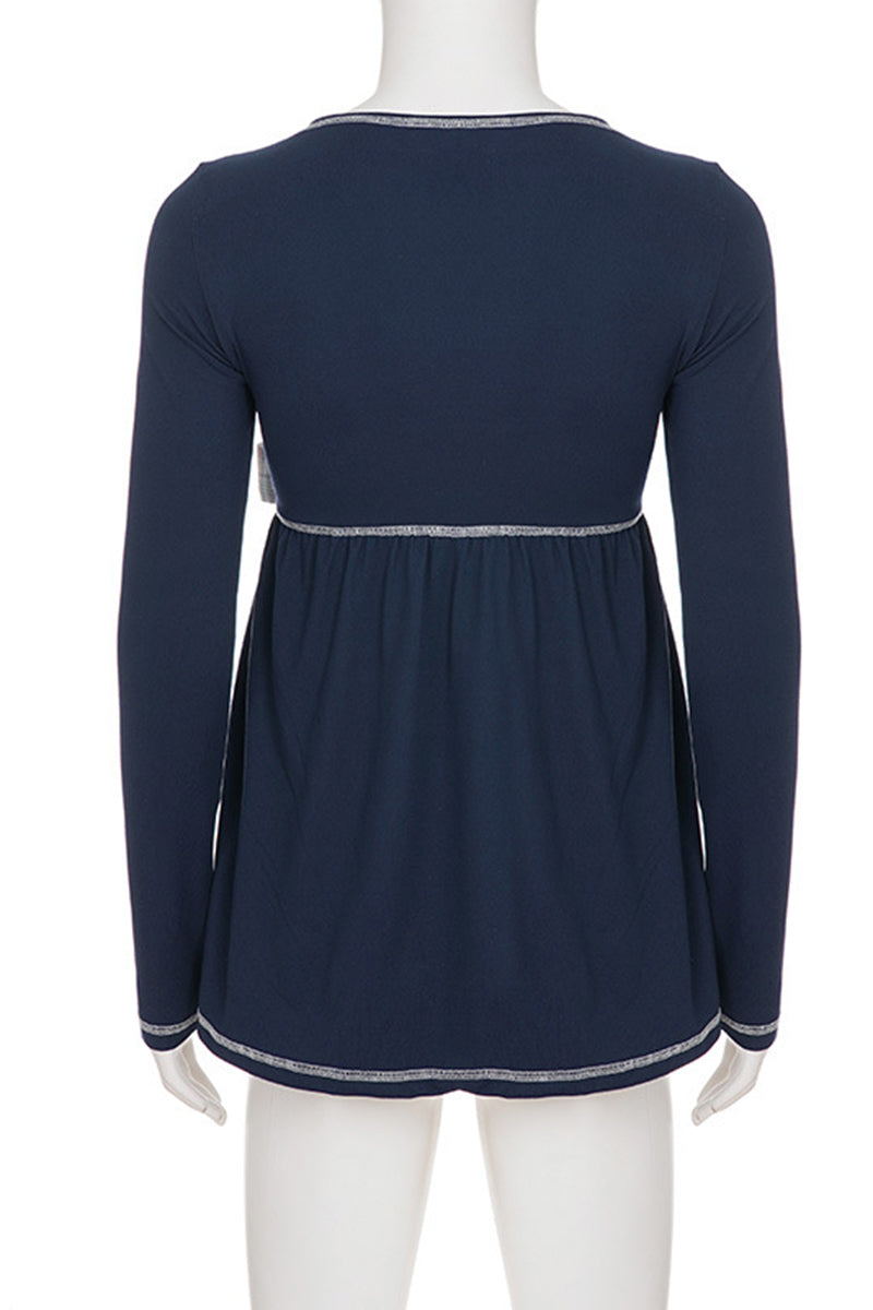 Wrap Tie Waist Long Sleeve Polo Shirt