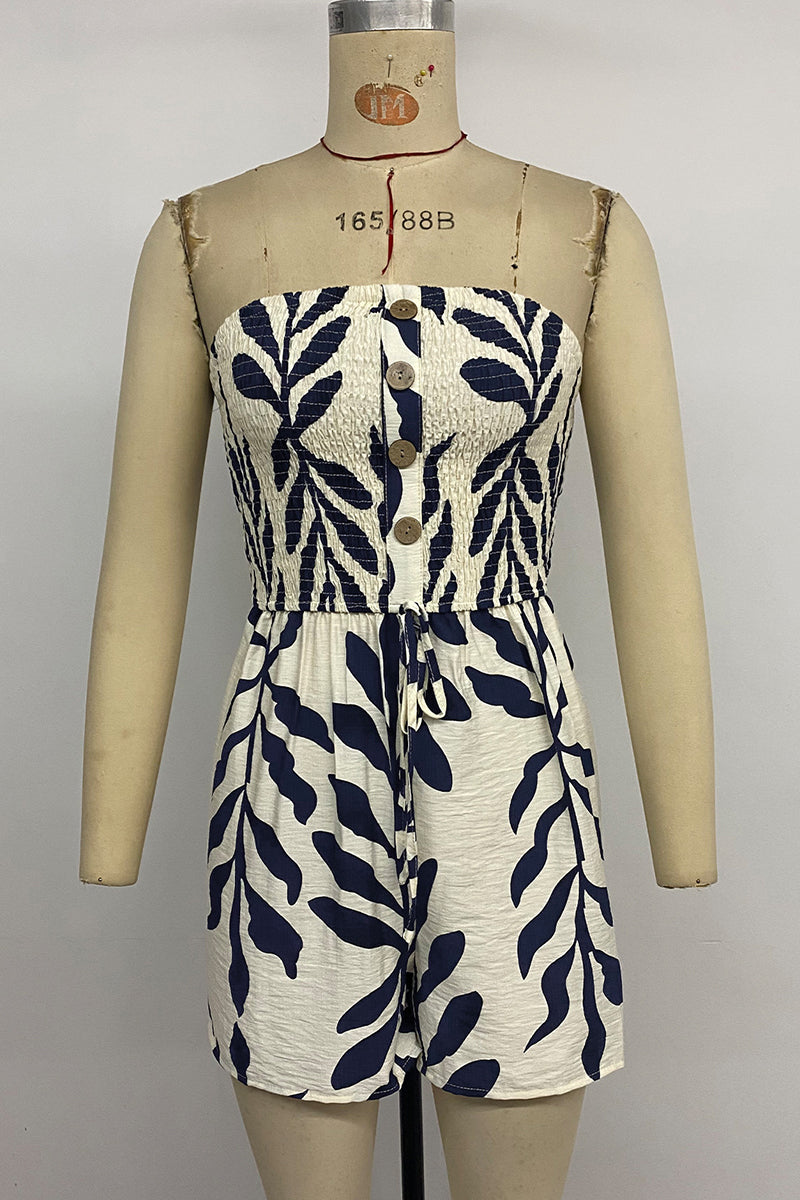 Strapless Leaf Pattern Romper