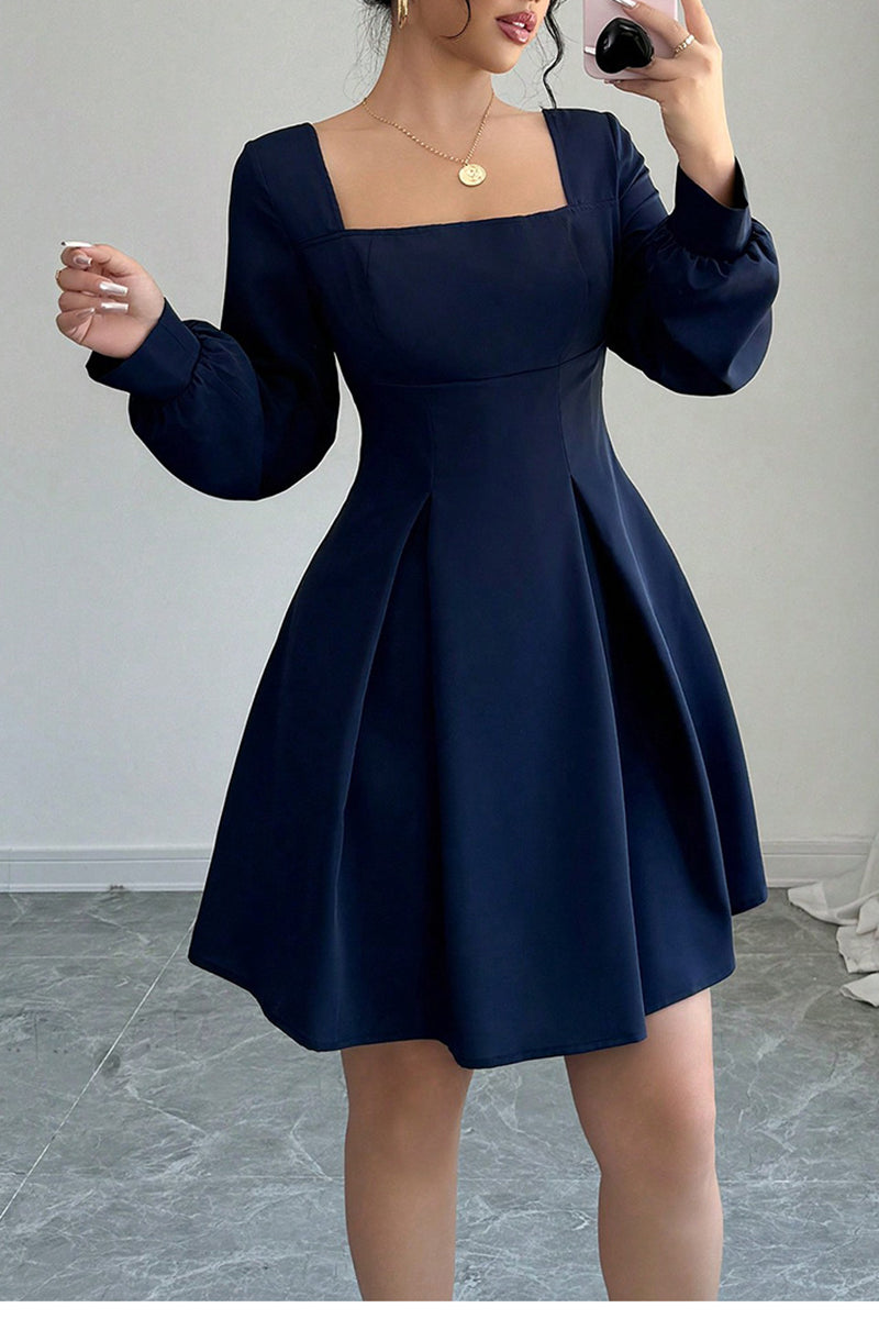 Square Neck Long Sleeve Casual Dress