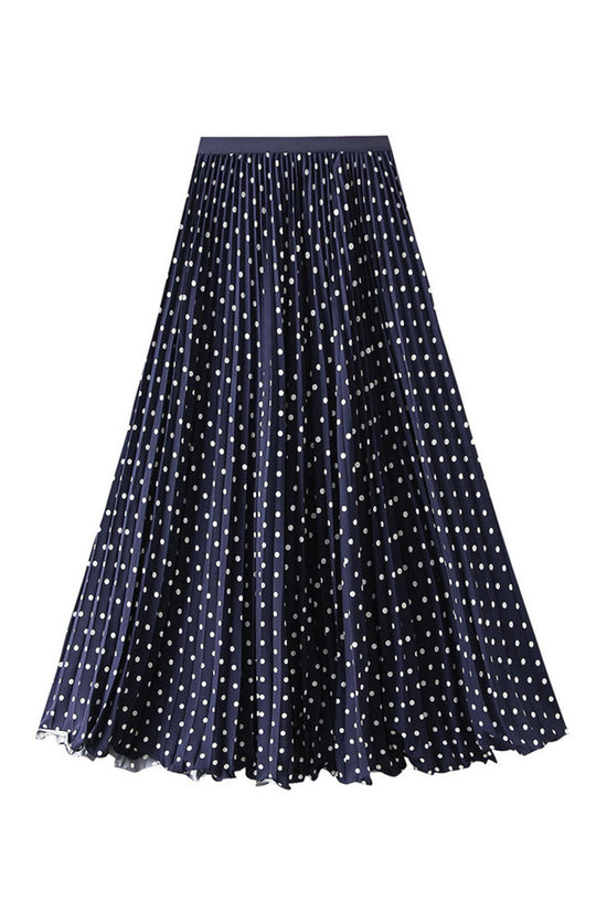 Polka Dot Pleated Midi Skirt