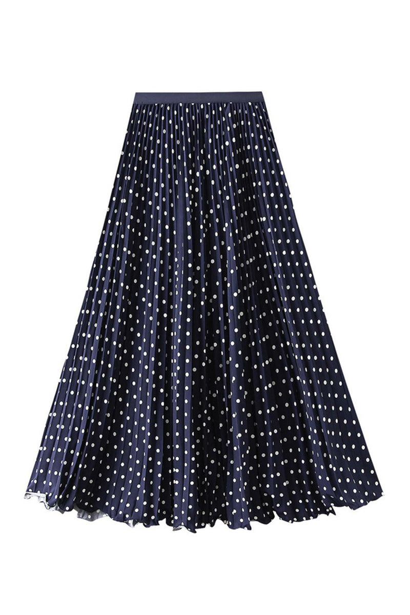 Polka Dot Pleated Midi Skirt