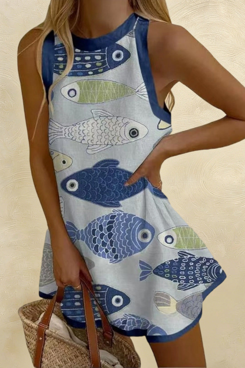 Lobster Print Sleeveless Casual Dress