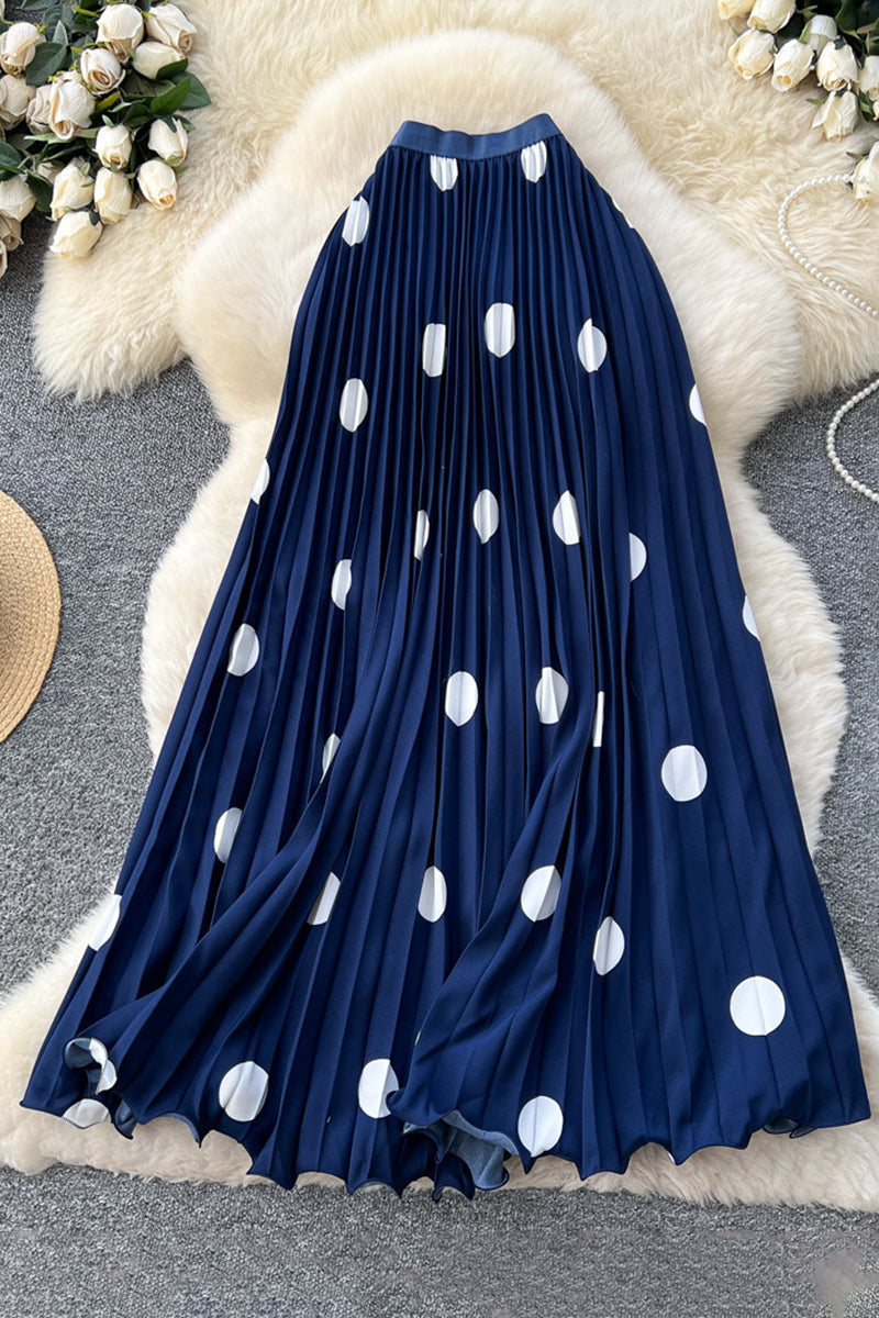 Polka Dot Pleated Midi Skirt