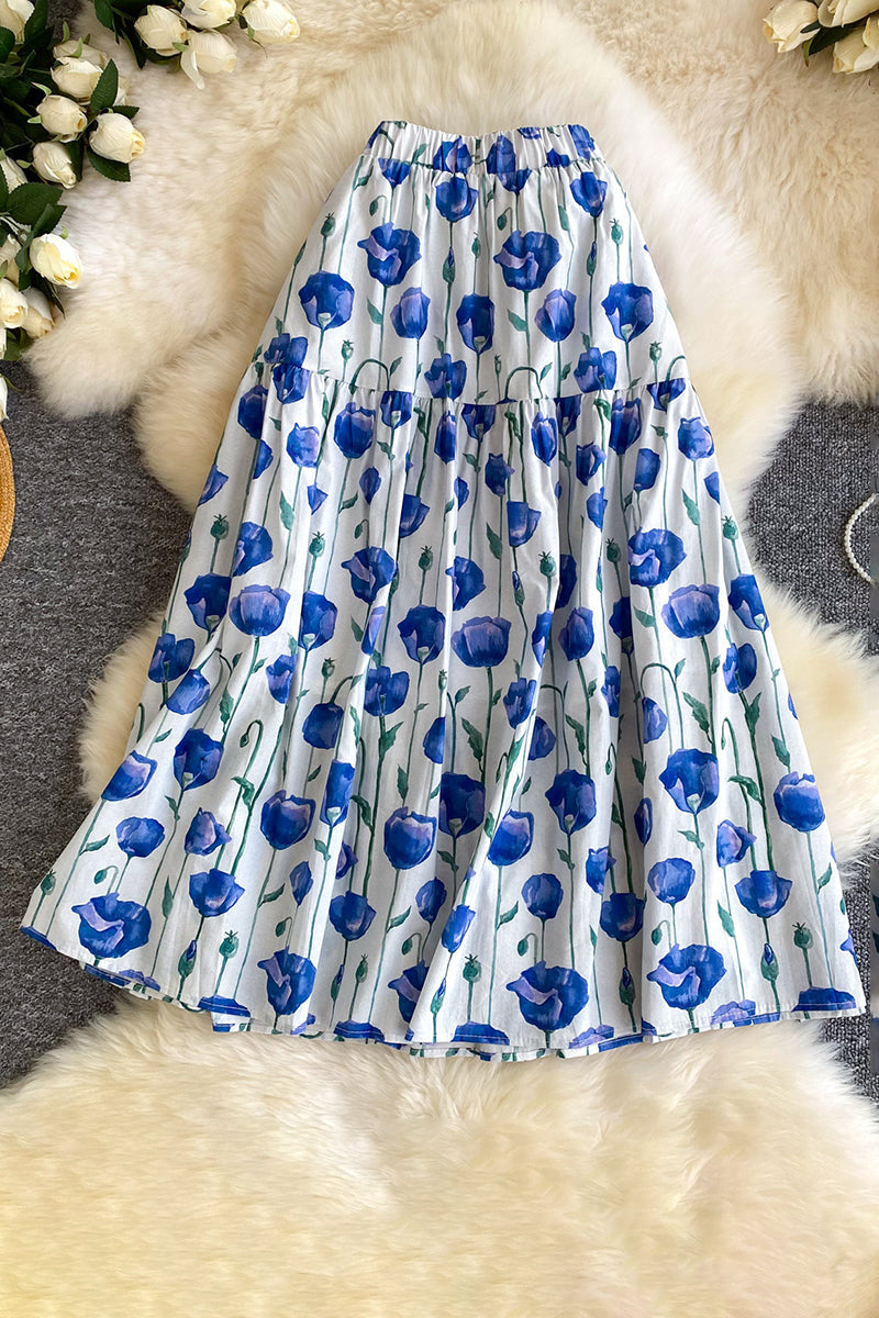 Floral Tiered Midi Skirt