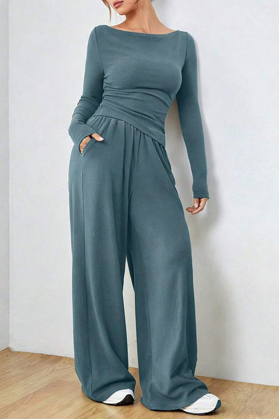 Stylish Long Sleeve Wide-Leg Pants Set