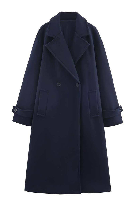 Elegant Double-Breasted Long Coat