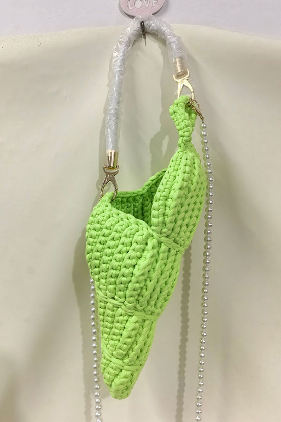 Crochet Cone Handbag with Pearl Strap