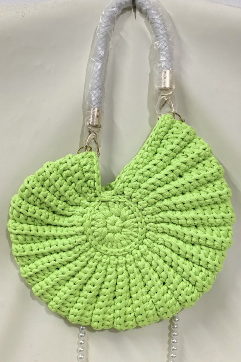 Chic Knit Handbag with Pearl Strap