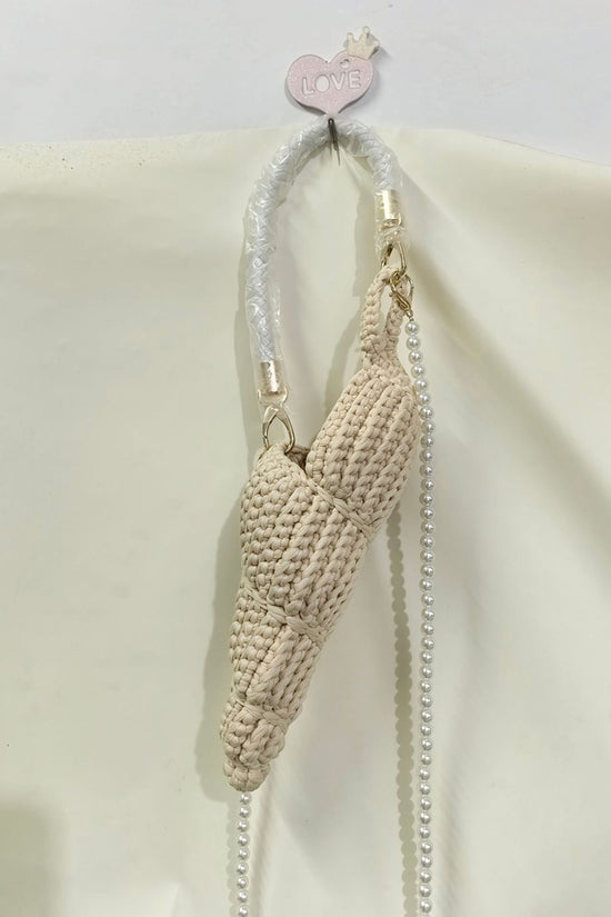 Crochet Cone Handbag with Pearl Strap