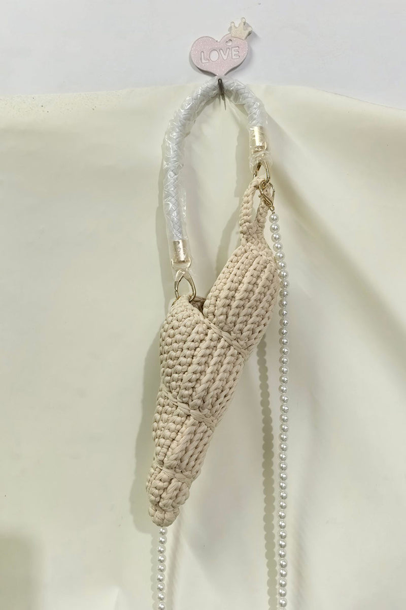 Crochet Cone Handbag with Pearl Strap