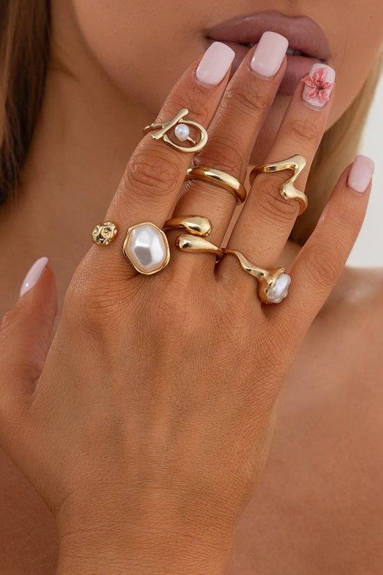 Elegant Gold and Pearl Ring Set
