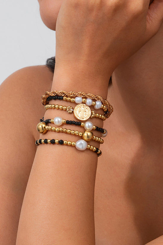 Layered Beaded Charm Bracelet Set