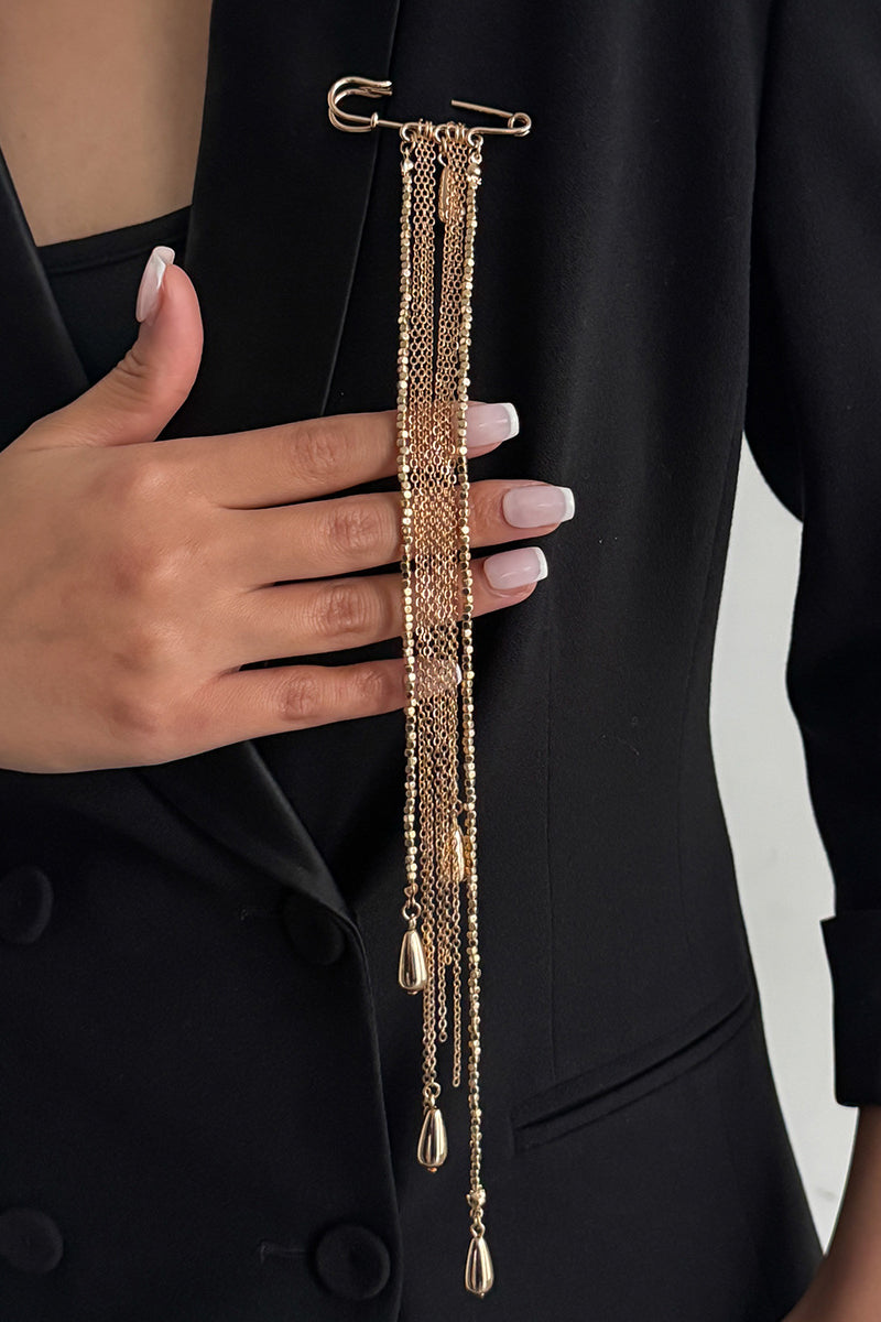 Elegant Pin Brooch with Chain Detail