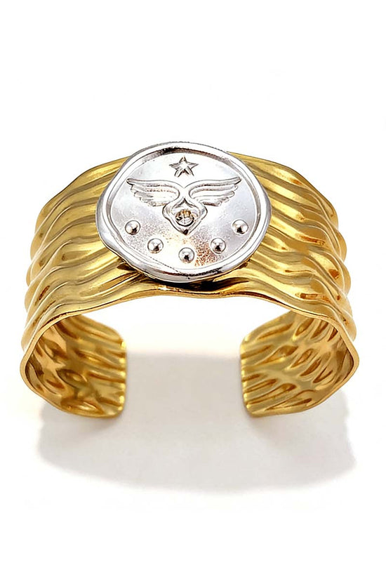 Vintage Medallion Textured Cuff Bracelet