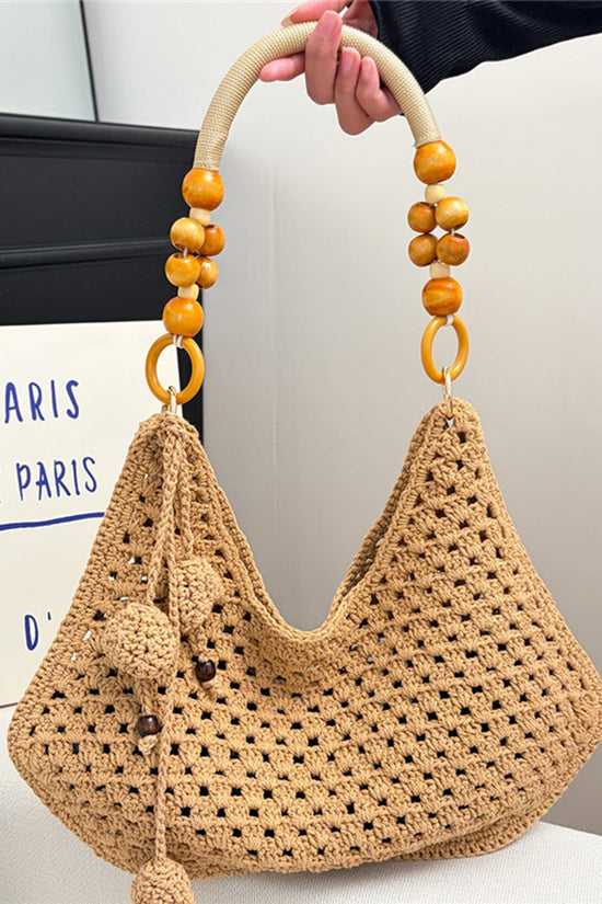Chic Crochet Handbag with Beaded Handle
