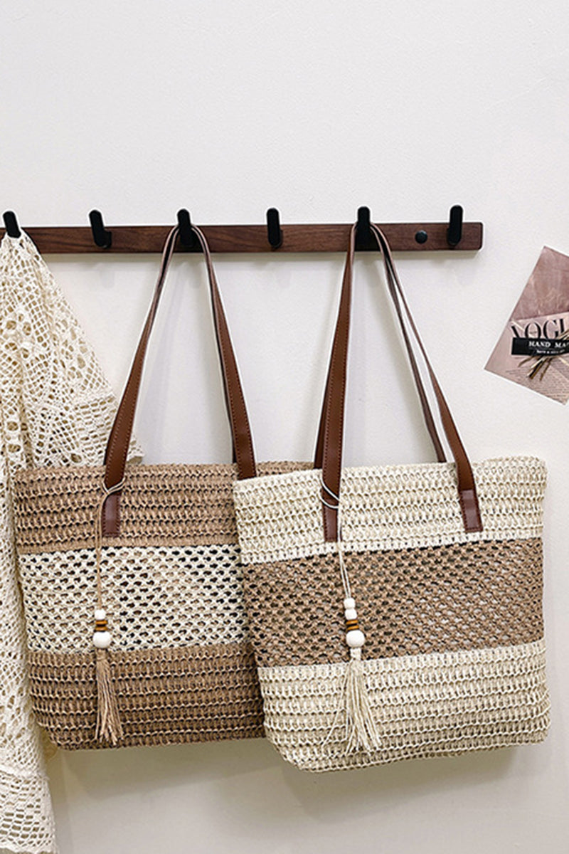 Woven Tote with Leather Straps