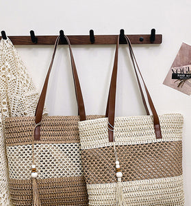 Woven Tote with Leather Straps