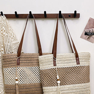 Woven Tote with Leather Straps