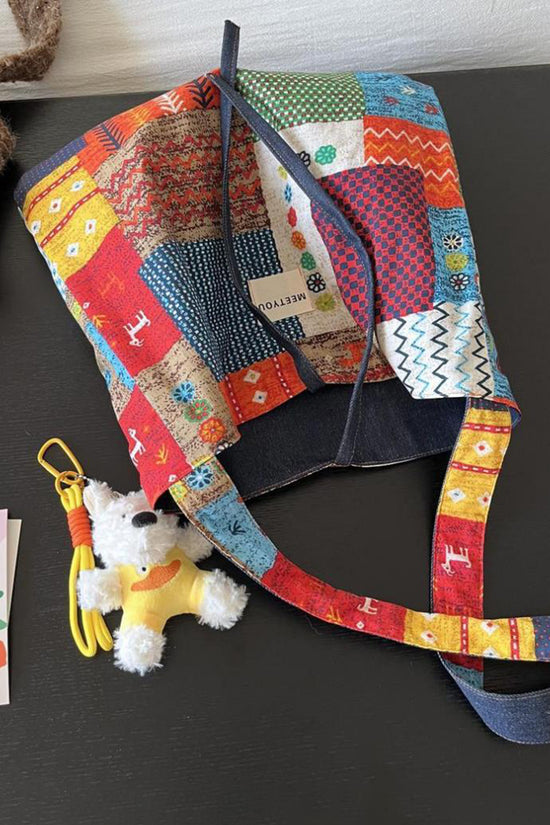 Patchwork Tote with Plush Charm