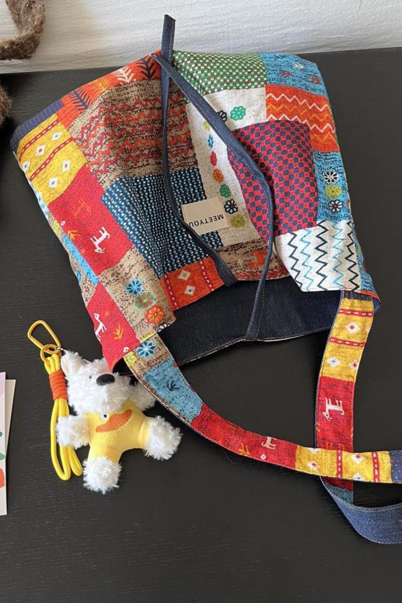 Patchwork Tote with Plush Charm