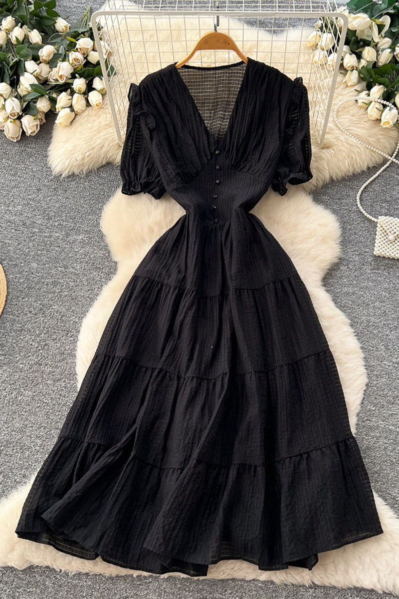 Effortless Tiered Button-Detail Dress