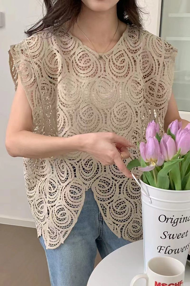 Intricate Sleeveless Lace Tank Top