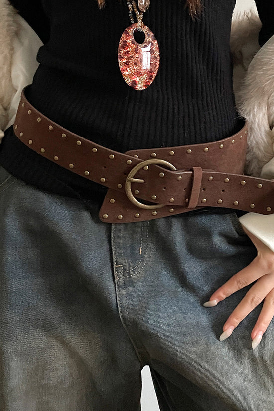 Wide Studded Belt with Large Buckle