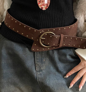 Wide Studded Belt with Large Buckle