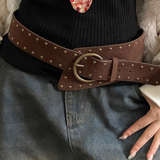 Wide Studded Belt with Large Buckle