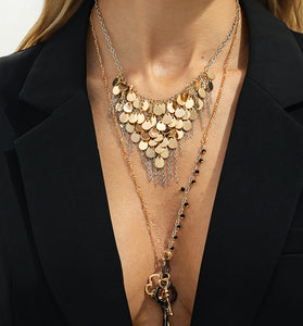Layered Key Charm Statement Necklace