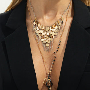 Layered Key Charm Statement Necklace