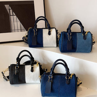 Stylish Patchwork Barrel Bag