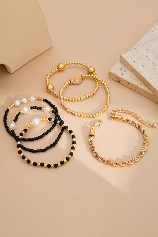 Layered Beaded Charm Bracelet Set