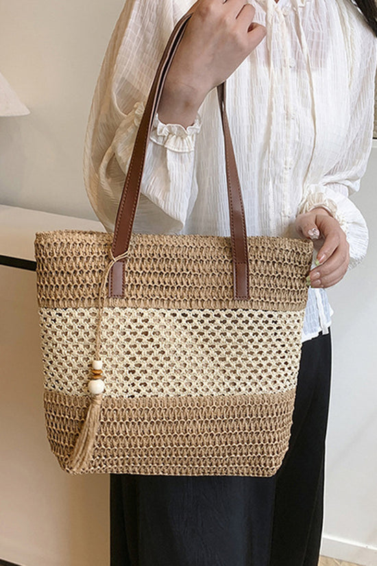 Woven Tote with Leather Straps