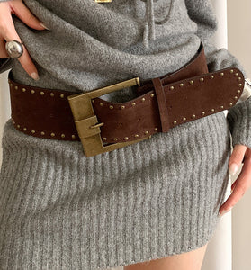Wide Buckle Studded Belt