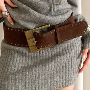 Wide Buckle Studded Belt