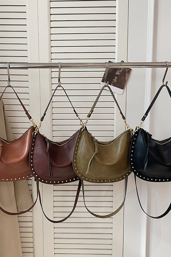 Studded Crescent Shoulder Bag