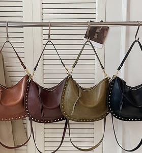 Studded Crescent Shoulder Bag