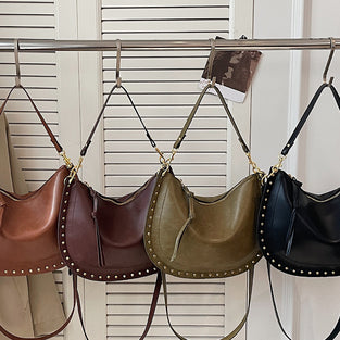 Studded Crescent Shoulder Bag