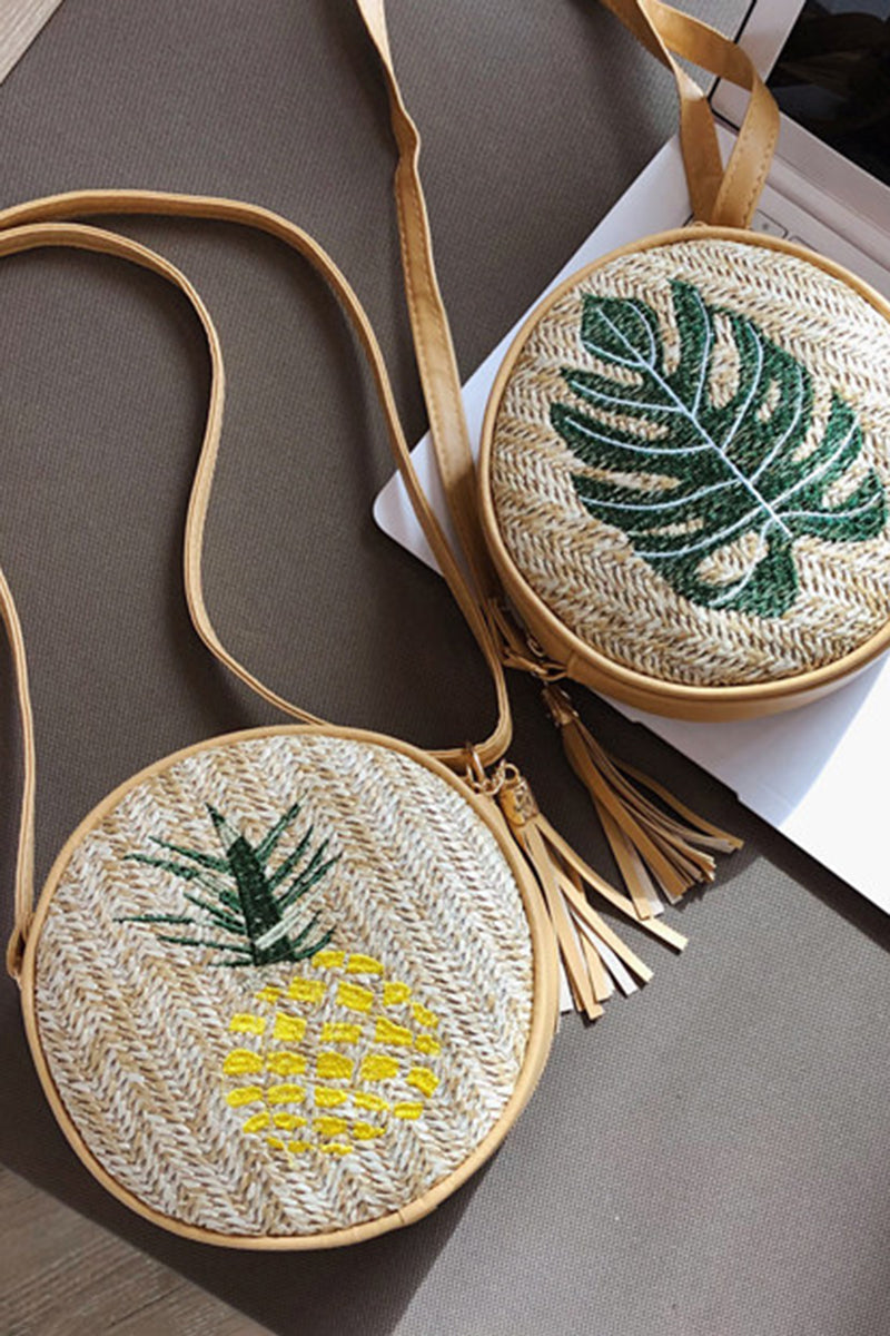 Pineapple Motif Round Straw Bag