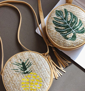 Pineapple Motif Round Straw Bag