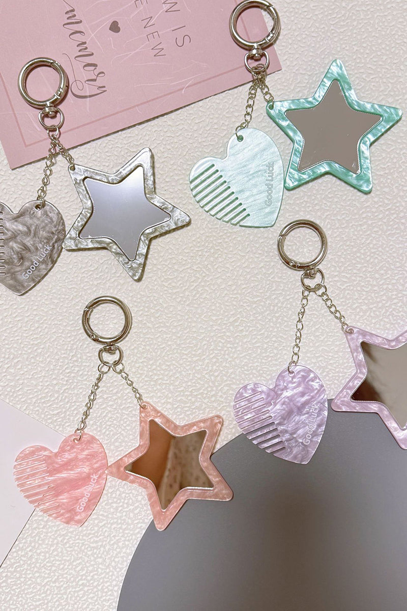 Star and Heart Mirror Keychain