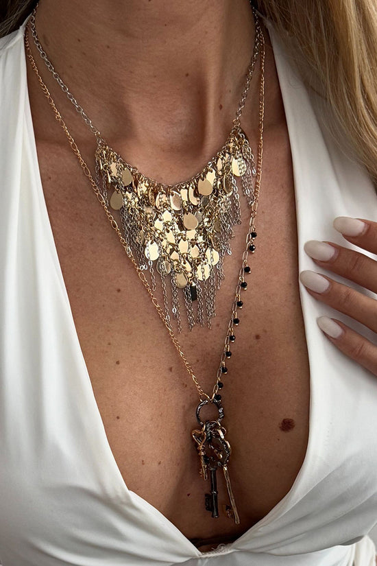 Layered Key Charm Statement Necklace
