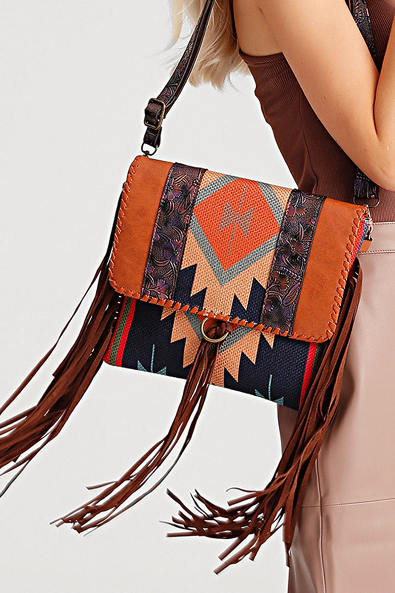 Geometric Fringe Crossbody Bag